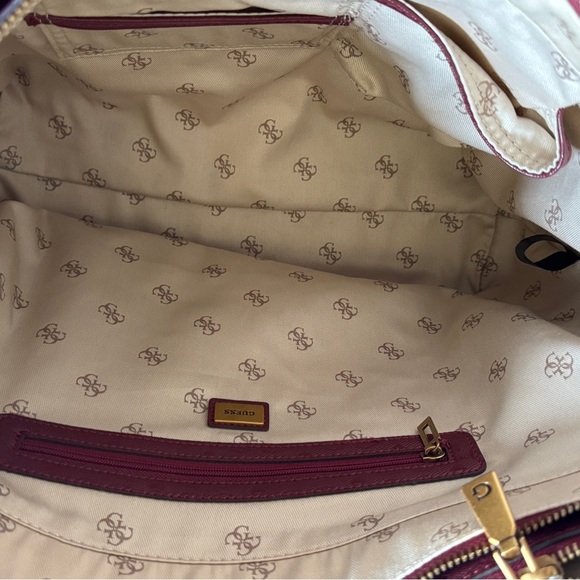 Guess Burgundy Quilted Tote with Gold Chain - Picture 12 of 12